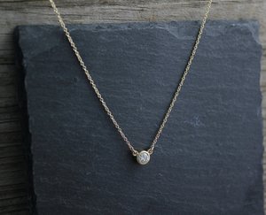 14k Yellow Gold Diamond Pendant Necklace, .29 Round Diamond, Bezel Set Diamond, Solitaire Necklace, Ready to Ship Neckwear