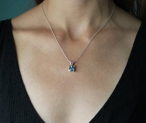 London Blue Topaz Pendant, Cushion Cut Blue Topaz Pendant, Sterling Silver Gemstone Pendant, Teddy Bear Pendant, Ready to Ship Neckwear