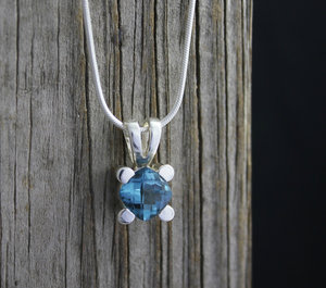 London Blue Topaz Pendant, Cushion Cut Blue Topaz Pendant, Sterling Silver Gemstone Pendant, Teddy Bear Pendant, Ready to Ship Neckwear