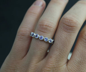 Seven Stone Tanzanite Ring, Sterling Silver Tanzanite Ring, Textured Bezel, Wedding Band, Ready to Ship Size 6.75