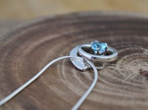 Sterling Silver Blue Topaz Pendant, Swirl, Circle Pendant, Swiss Blue Topaz, December Birthstone Jewelry, Trillion Cut Topaz, Ready to Ship