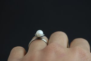 White Akoya Pearl Solitaire Ring, Sterling Silver Pearl Ring, Organic Free Form,