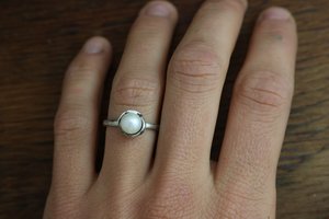 White Akoya Pearl Solitaire Ring, Sterling Silver Pearl Ring, Organic Free Form,