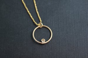 14k Yellow Gold Diamond Pendant, Diamond Circle Pendant, Everyday Necklace, Recycled Gold, Conflict Free, Ready to Ship Neckwear