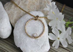 14k Yellow Gold Diamond Pendant, Diamond Circle Pendant, Everyday Necklace, Recycled Gold, Conflict Free, Ready to Ship Neckwear