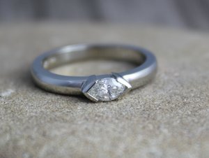 Diamond Marquise Ring in 14k White Gold, East to West Marquise, Half Bezel, Simple Engagement Ring, Made to order