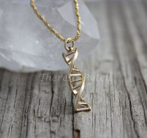 Double Helix DNA  14k Yellow Gold pendant, gift for science, Science Graduation Gift, Gift for Scientist, Biologist Gift