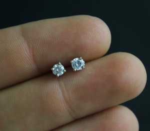 Diamond 14k White Gold Stud Earrings - .15ct Diamonds - Round Brilliant Diamond Earrings - Ready to Ship