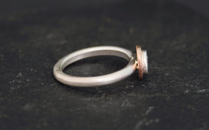 Moissanite Pebble Ring in Sterling Silver and 14k Rose Gold, Rose gold Halo, Mixed Metals, Cairn Rock Ring, Stacking Ring, Made to Order