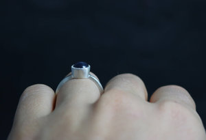 Star Sapphire Sterling Silver Ring, Blue Sapphire, Textured Bezel Ring, 6.5mm Round Gemstone,