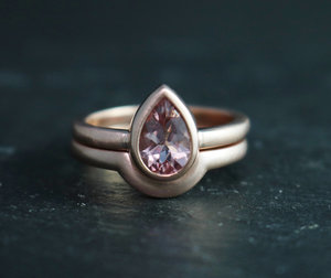 14k Rose Gold Pear Shape Morganite Ring, Solitaire Morganite, 9 by 6 Pear Shape,