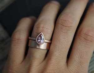 14k Rose Gold Pear Shape Morganite Ring, Solitaire Morganite, 9 by 6 Pear Shape,