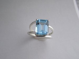 Sterling Silver  Sky Blue Topaz ring octagon Emerald cut 9mm x 11mm ring, solitaire ring, modern silver ring