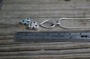 Sterling Silver Blue Topaz White Topaz Pendant, Trio Pendant, Triangle, Textured Halo Bezel Set, Birthstone Pendant, Ready to Ship Neckwear