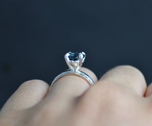 London Blue Topaz Prong Ring in Sterling Silver, Romantic Heart Shape, Split Prong, Birthstone, 8mm Topaz Solitaire, Ready to Ship Size 6