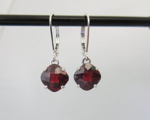 Cushion Cut Garnet Dangle Earrings, Sterling Silver Garnet Earrings, Leverback, 8mm Cushion Cut, January Birthstone, Ready to Ship Earrings