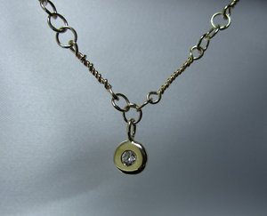 14k Yellow Gold Handmade Link Chain Necklace - Diamond Coin - Pebble Necklace - Handmade Chain - Ready to Ship