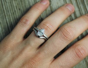 14k White Gold Pear Shape Moissanite Ring, Solitaire Pear Cut Moissanite, Bridal