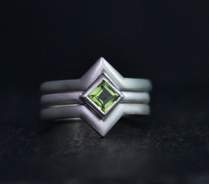 Princess Cut Peridot Ring in Sterling Silver, 4mm Peridot, Stacking Ring, August Birthstone Ring, Peridot Solitaire, Ready to Ship Size 6.75