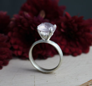 Rose Quartz Solitaire Ring in Sterling Silver, Heart Shape Prong, Claw Prong, Romantic, 10mm Gemstone, Pink Gemstone, Made to order