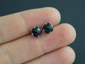 Black Onyx 14k White Gold Stud Earrings - 6mm Black Onyx Studs - Gemstone Earrings - Ready to Ship