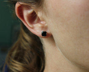 Black Onyx 14k White Gold Stud Earrings - 6mm Black Onyx Studs - Gemstone Earrings - Ready to Ship