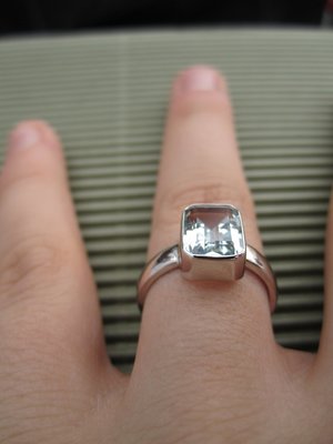 White gold 14kt aquamarine ring emerald cut alternative engagement ring