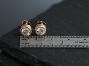 14k Rose Gold Moissanite Stud Earrings, Bezel Set Stud Earrings, Textured Bezel, Bridesmaid Earrings, Anniversary, Made to Order