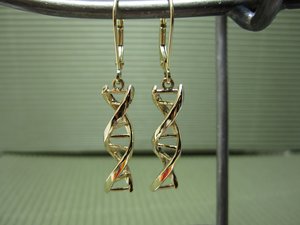 DNA double helix 14k yellow gold chandelier earrings lever backs, 14k Yellow Gold DNA Earrings, Dangle Earrings