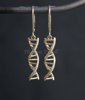 DNA double helix 14k yellow gold chandelier earrings lever backs, 14k Yellow Gold DNA Earrings, Dangle Earrings