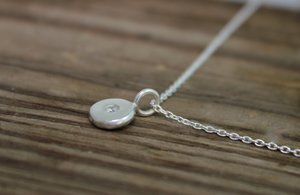 Sterling Silver Diamond Coin Pebble Necklace, Handmade Silver Pendant, Silver Diamond Disc Pendant, Ready to Ship Neckwear