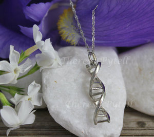 14k White Gold DNA Pendant, DNA Jewelry, Double Helix, Eco-Friendly Gift for Sci