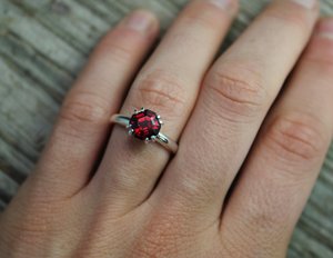 Asscher Cut Garnet Ring, Sterling Silver Garnet Ring, Garnet Solitaire, Double Prong Ring, January Birthstone,Made to order