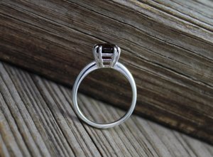 Asscher Cut Garnet Ring, Sterling Silver Garnet Ring, Garnet Solitaire, Double Prong Ring, January Birthstone,Made to order