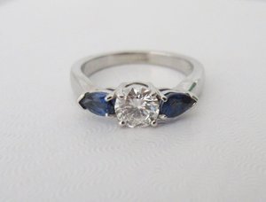 Vintage Inspired Engagement ring 14kt white gold diamond and sapphire ring