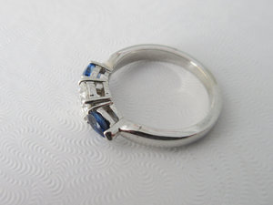 Vintage Inspired Engagement ring 14kt white gold diamond and sapphire ring