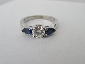 Vintage Inspired Engagement ring 14kt white gold diamond and sapphire ring