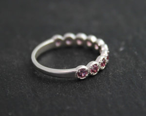 Rhodolite Garnet Ten Stone Ring, Ten Stone Band, Textured Bezel, Bezel Set, Sterling Silver, January Birthstone, Ready to Ship Size 6.75