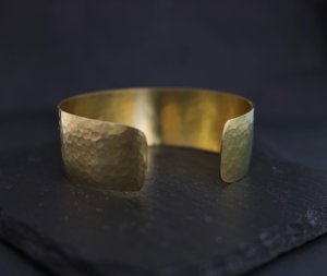 Hammered 18k Yellow Gold Cuff Bracelet, Handmade Yellow Gold Bracelet, Wide Cuff