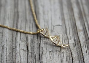 DNA GOLD NECKLACE PENDANT, 18K YELLOW GOLD DNA, GIFT FOR SCIENCE, ECO FRIENDLY,