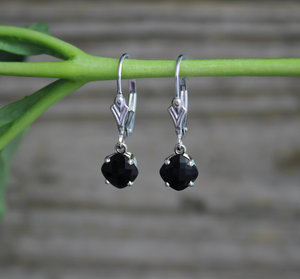 Black Onyx Dangle Earrings, 14k White Gold Earrings, Cushion Cut Black Onyx, Leverback Earrings, Black Gemstone Earrings, Ready to Ship