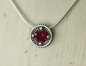 Silver Garnet Pendant sterling silver Vintage Inspired