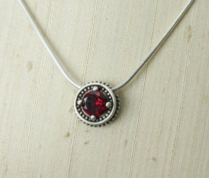 Silver Garnet Pendant sterling silver Vintage Inspired