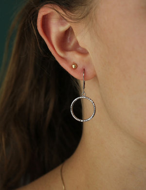 Hammered 14k White Gold Circle Earrings, Dangle Hoop Earrings, Dangle Circle Earrings, Leverbacks, Ready to Ship