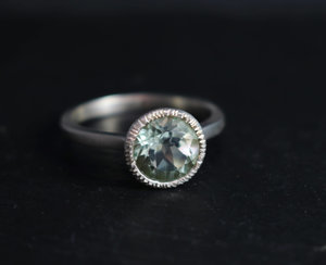 8mm Prasiolite Sterling Silver Ring, Green Amethyst Ring, Textured Bezel, Statement Ring, Cocktail, Ready to Ship Size 7