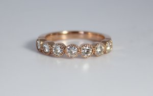 Vintage Inspired Forever One Moissanite Wedding Band - 14k Rose Gold Moissanite Ring - Wedding Band -