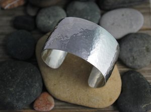 Hammered Silver Bracelet, Sterling Silver Cuff Bracelet, Handmade Bracelet, Hammered Cuff, 1.25 Inches Wide, Ready to Ship Bracelet