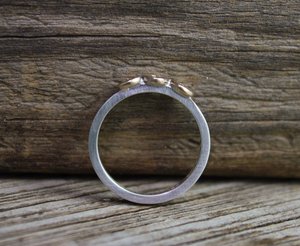 Three Stone Diamond Pebble Ring, Sterling Silver & 14k Yellow Gold, 2mm Wide Band, Modern Button Ring, Made to Order