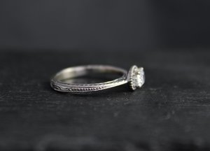 14k White Gold Moissanite Ring, Oval Vintage Inspired, East to West Engagement R