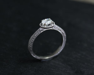 14k White Gold Moissanite Ring, Oval Vintage Inspired, East to West Engagement R